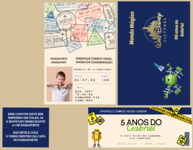 Convite de Aniversário Passaporte Monstros S.A. Modelo Editável