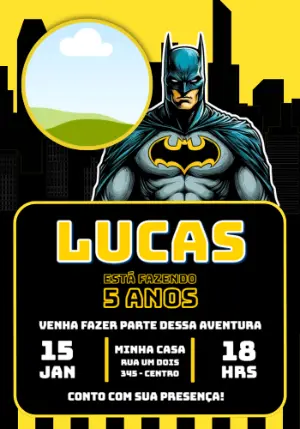 Convite de Aniversário Batman Estilo Quadrinhos para Editar