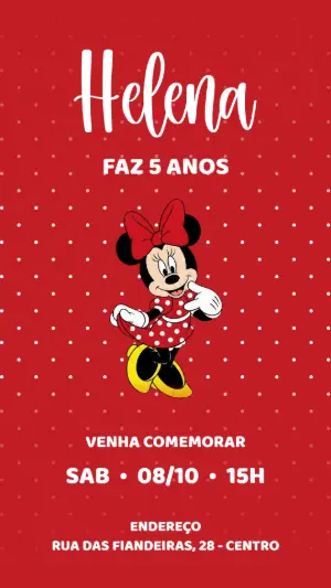 Convite de Aniversário Minnie Vermelha Poá para Editar