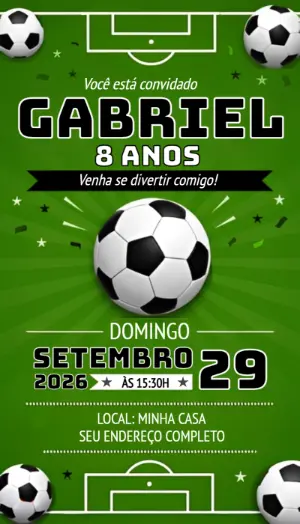 Convite de Aniversário Futebol Digital para Editar e Enviar