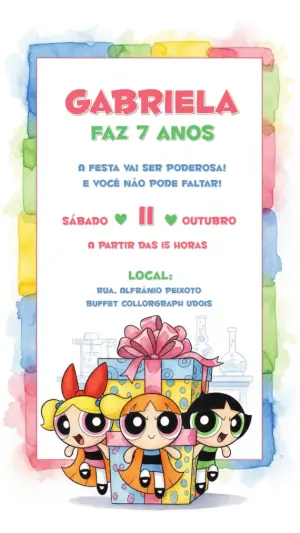 Convite de Aniversário Meninas Super Poderosas para Editar Online