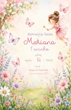 Convite de Aniversário Fadinha do Dente Aquarela Editável