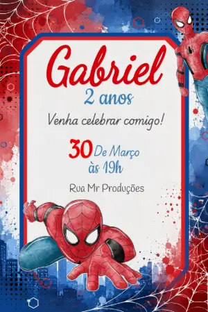 Convite de Aniversário Homem-Aranha Aquarela para Editar