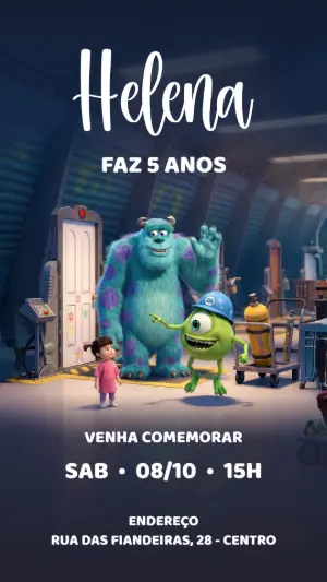 Convite de Aniversário Monstros S.A. Digital para Editar