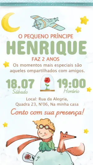 Convite de Aniversário Pequeno Príncipe Infantil Editável