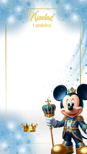 Moldura Aniversário Mickey Realeza para Editar Online