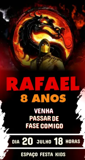 Convite de Aniversário Mortal Kombat Gamer para Editar