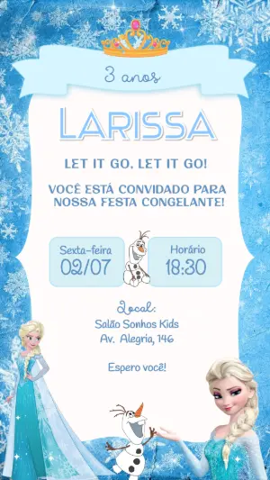 Convite de Aniversário Frozen Azul para Editar Online