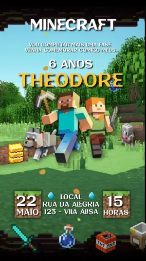 Convite Animado Aniversário Minecraft para Editar Online