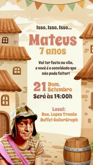 Convite de Aniversário Chaves para Editar e Imprimir