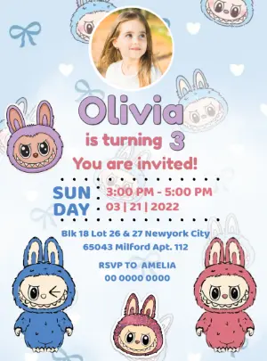 Editable Birthday Invitation Labubu with photo