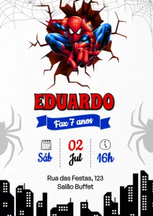 Convite de Aniversário Homem Aranha Editável para Festa Infantil