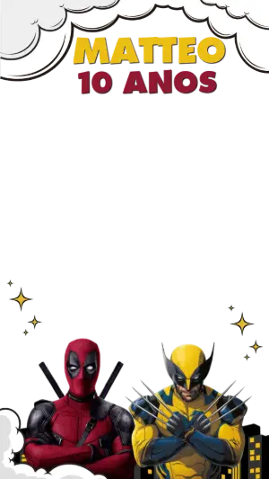 Moldura para Stories Story Aniversário Deadpool e Wolverine Editável