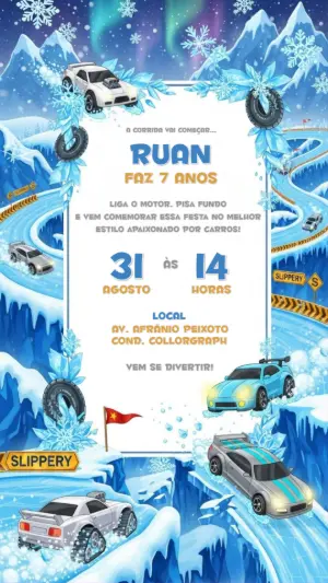 Convite Aniversário Corrida no Gelo para Editar Online