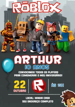 Convite de Aniversário Roblox Jogo Digital para Editar