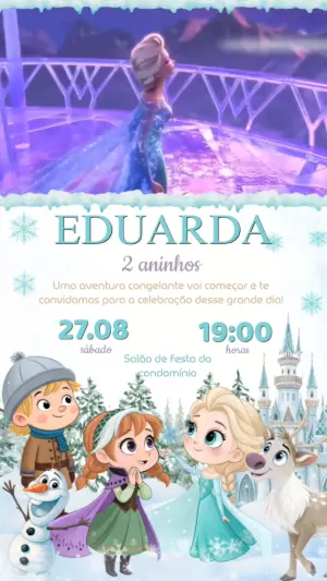 Convite Animado Aniversário Frozen para Editar Online