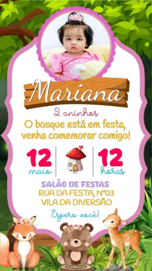 Convite de Aniversário Bosque Encantado com foto
