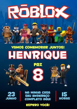 Convite Digital Roblox Aniversário Infantil Editável