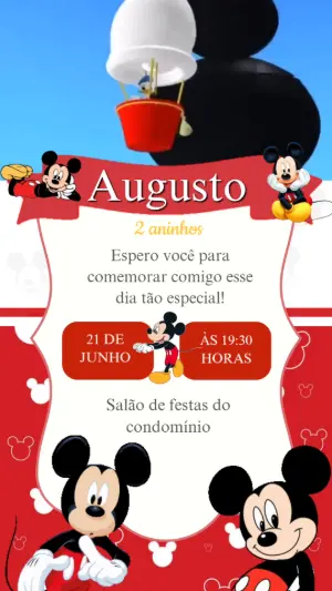 Convite Animado Aniversário Mickey Mouse para Editar Online