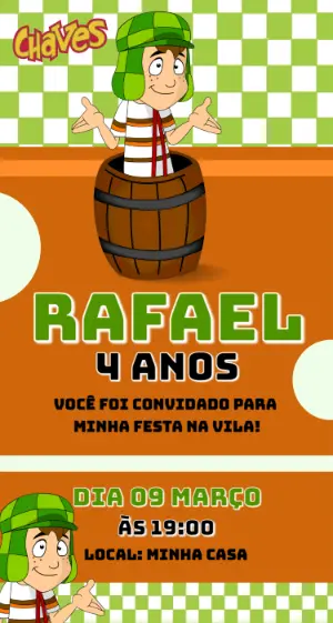 Convite de Aniversário Chaves Infantil Colorido para Editar