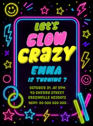 Glow Party Halloween Birthday Invitation Template