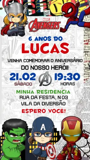 Convite Vingadores Baby Fofo para Aniversário | Modelo Editável