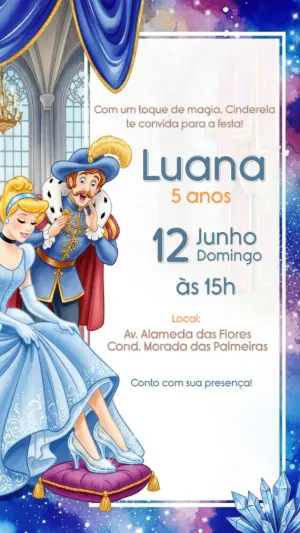 Convite de Aniversário Cinderela com a Princesa para Editar