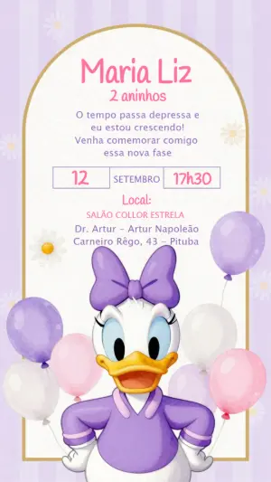 Convite Editável Aniversário Infantil Margarida Lilás