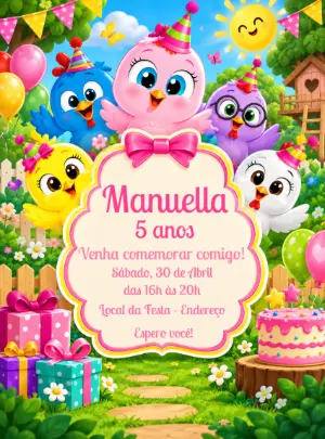 Convite de Aniversário Galinha Baby para Editar Online
