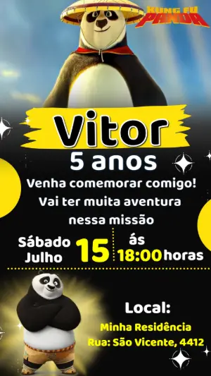 Vídeo Convite de Aniversário Kung Fu Panda para Editar