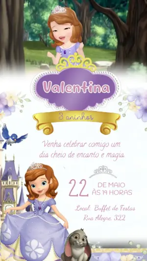 Convite Animado Princesa Sofia para Editar Online