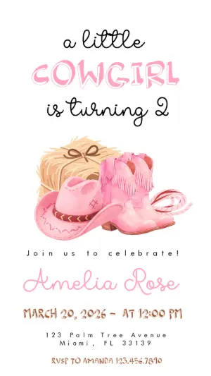 Cute Cowgirl Birthday Invitation | Editable Digital Template