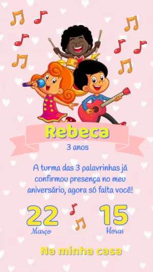 Convite Aniversário 3 Palavrinhas para Editar Online