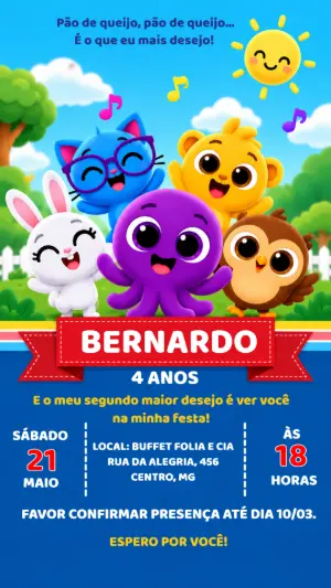 Convite de Aniversário Bolofofos Pão de Queijo para Editar