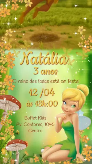 Convite Animado Aniversário Tinker Bell para Editar Online