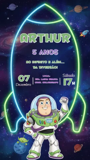 Convite de Aniversário Buzz Lightyear Espacial para Editar