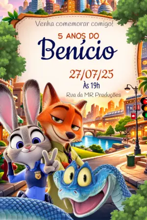 Convite de Aniversário Zootopia para Editar Online