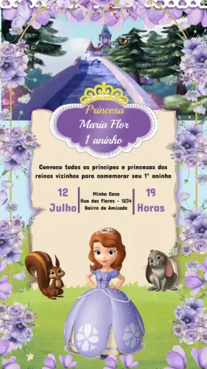 Convite Animado Aniversário Princesinha Sofia para Editar