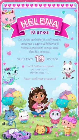 Convite de Aniversário A Casa da Gabby Editável