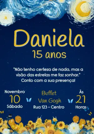 Convite de Aniversário Van Gogh Noite Estrelada para Editar