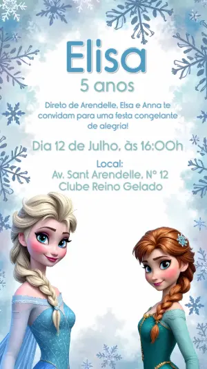 Convite de Aniversário Frozen com Elsa e Anna para Editar
