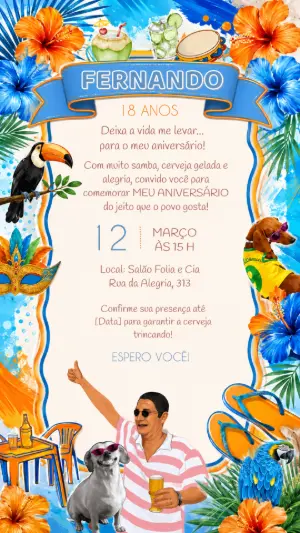 Convite de Aniversário Samba e Boteco Editável Digital
