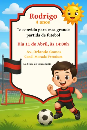 Convite de Aniversário Futebol com Jogador para Editar Online