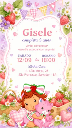 Convite Aniversário Moranguinho Baby Aquarela Editável