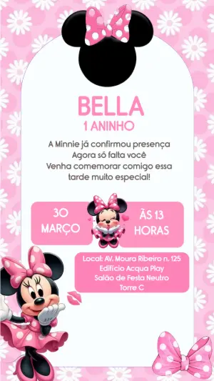Convite de Aniversário Minnie Rosa Fofo para Editar Online