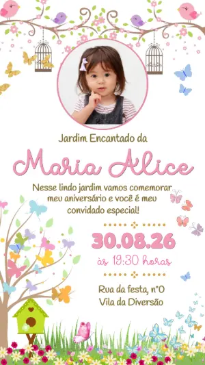 Invitación de cumpleaños Jardín encantado – Estático – Convide aê!