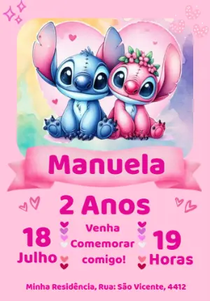 Invitación de cumpleaños Stitch – Estático – Mimos Designer