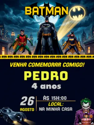 Convite de Aniversário Batman Editável com Super-Heróis