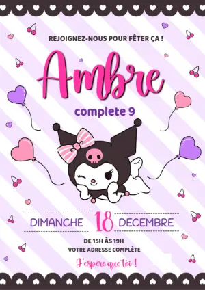 Invitation Anniversaire Kuromi à Modifier en Ligne