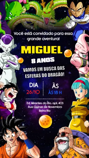 Convite de Aniversário Dragon Ball Z Editável para Enviar